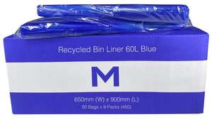 Rubbish Bags: FP Recycled Bin Liner 60L - Blue, 650mm x 900mm x 30mu (450) Per Box