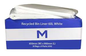 FP Recycled Bin Liner 60L - White, 650mm x 900mm x 30mu (450) Per Box