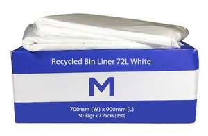 FP Recycled Bin Liner 72L - White, 700mm x 900mm x 40mu (350) Per Box