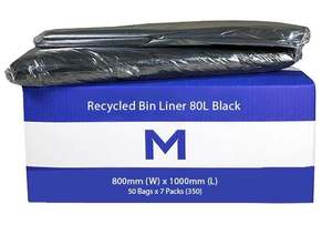Rubbish Bags: FP Recycled Bin Liner 80L - Black, 800mm x 1000mm x 25mu (350) Per Box