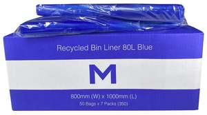 FP Recycled Bin Liner 80L - Blue, 800mm x 1000mm x 25mu (350) Per Box