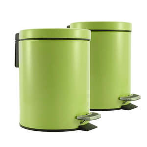 SOGA 2X Foot Pedal Stainless Steel Rubbish Recycling Garbage Waste Trash Bin Round 12L Green
