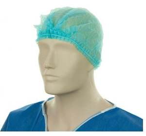 Disposable Clothing: Polypropylene Crimp Hats - Blue, 530mm Wide, 12gsm (1000) Per Box