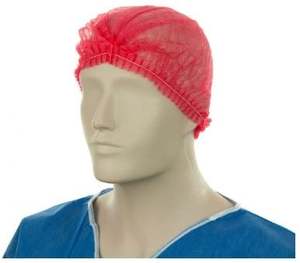 Disposable Clothing: Polypropylene Crimp Hats - Red, 530mm Wide, 12gsm (1000) Per Box