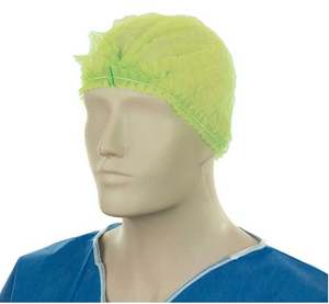 Disposable Clothing: Polypropylene Crimp Hats - Yellow, 530mm Wide, 12gsm (1000) Per Box