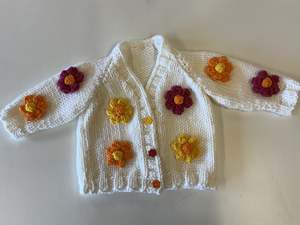 Hand Knit Childs Acrylic Flower Cardigan (Ref: AFC)
