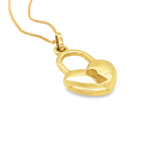 Gold Chains: 9ct YG Rounded Heart Padlock Pendant