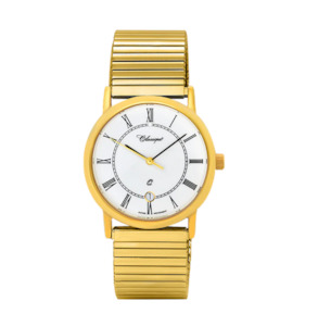 Classique Watches: Classique - White Dial - Roman numerals - Gold Plated Fexi Strap -35mm