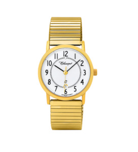 Classique Watches: Classique - White Dial - Arabic numerals - Gold Plated Fexi Strap - 35mm