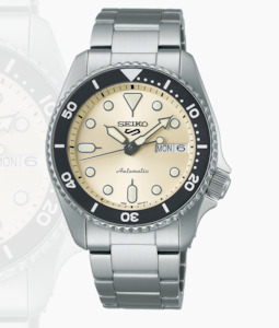 Watches: 5 Sports SKX series - Black and Cream Dial - Stainless Bracelet