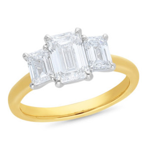 Laboratory Grown Diamonds: 9ct Yellow Gold Lab 3 Stone Diamond Ring - Emerald Cut