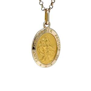 Gold Pendants: 9ct Yellow Gold St Christopher Oval Pendant