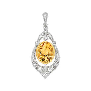Gold Pendants: 9ct White Gold Citrine and Diamond Pendant