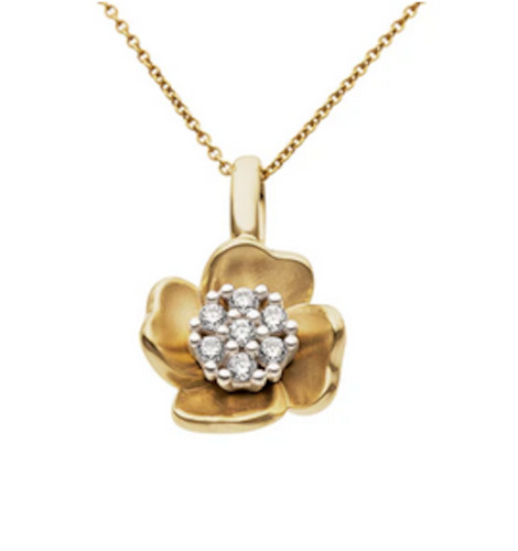 Diamond Pendants: Flower Diamond Pendant in Yellow and White Gold