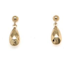 Earrings: Pear Drop Earrings - Multi Faceted - 9K YG