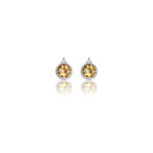 Natural Citrine and Two Natural Diamond November Earrings in Silver.