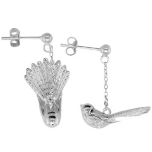 Silver Chains: Piwakawaka (Fantail) Earrings
