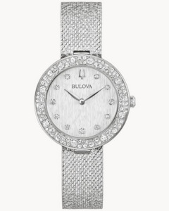 Bulova: Bulova - Crystal - Silver Dial - Stainless Steel Ladies Watch