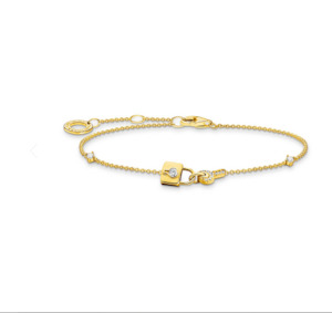 Gold Plated Jewellery: Lock gold plated w CZ Bracelet