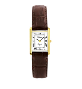 Classique - Rectangular gold face watch with black leather strap