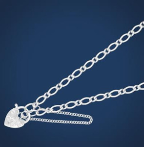 Long Curb Bracelet with Heart padlock - 19cm - SS