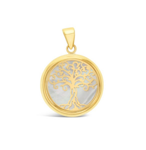 Gold Pendants: Mother of Pearl tree of life pendant - 9ct YG