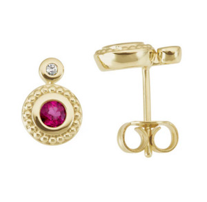 Diamond and Ruby Earrings in Yellow Gold