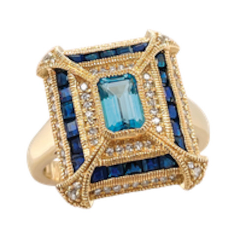 Coloured Stone Rings: London Blue Topaz Art Deco ring
