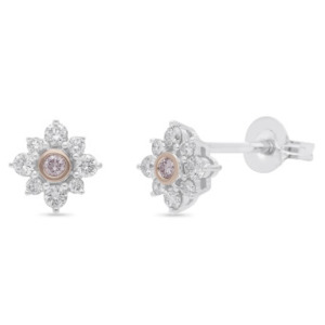 Coloured Stone Earrings: Pink and White Diamond Studs