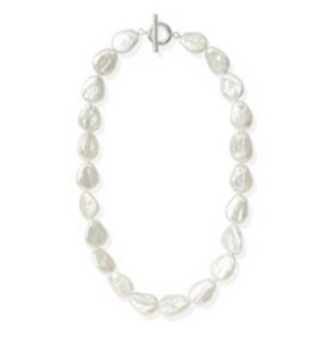 White Flat Baroque Strand with Knotted Design - 17mm+ - SS