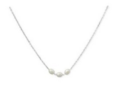 Three White Freshwater Pearl Drop Pendant with SS Chain - 45cm