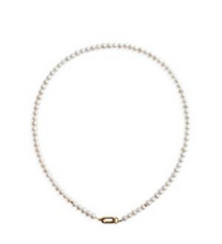White Pearl Necklace with 14KY Carabiner Clasp – 45cm