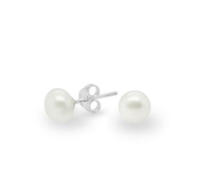 Pearls: White Button Fresh Water Pearl Stud