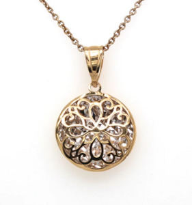 Whats New: Two Tone Round Filigree Pendant - 9k