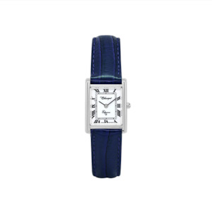 Rectangle Stainless Face - White Dial with Roman Numerals - Navy Leather Strap