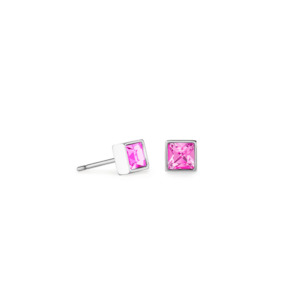 Brilliant Square Earring - Pink Crystals - Stainless