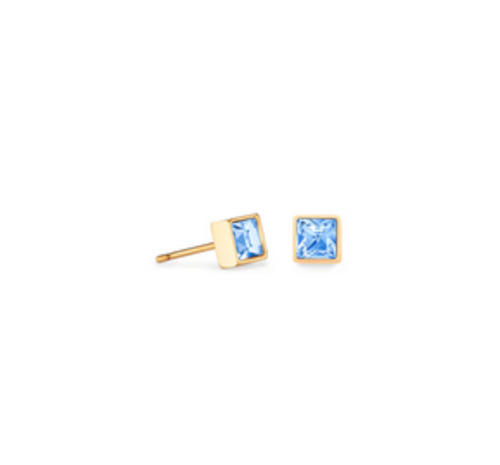 Brilliant Square Earring -  Blue Crystals - GP Stainless