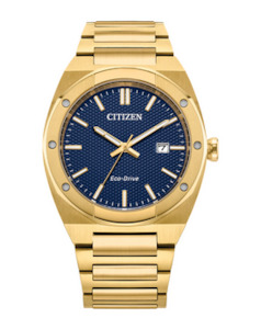 Citizen 1: Eco-Drive Blue Dial Stainless Steel Watch - Gold