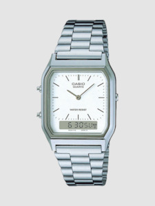 Casio: Casio Vintage Analogue - Digital White Dial Stainless