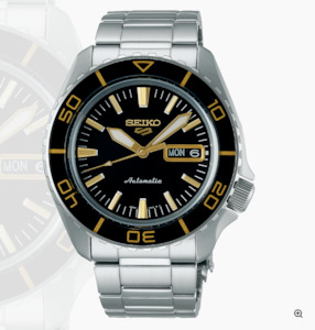 Seiko: Seiko 5 Sports Black Dial Watch - With Gold