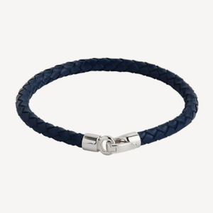 The Mariner Men’s Plaited Leather and Steel Bracelet - Navy