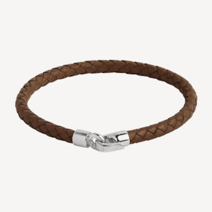 The Mariner Men’s Plaited Leather and Steel Bracelet - Brown