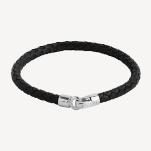 The Mariner Men’s Plaited Leather and Steel Bracelet - Black