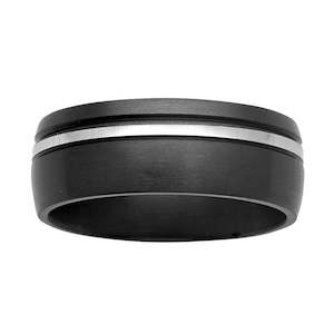 Mens Wedding Rings: Black Zirconium & Sterling Silver Band – 8mm – Size Y.5