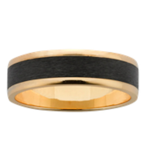Mens Wedding Rings: Black Zirconium & 9ct Yellow Gold Wedding Band – 7mm – Size V