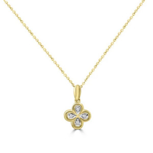 Diamond Clover Necklace - 0.035ct Diamonds in 9K Yellow Gold