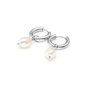 Allure Hoop Earrings Pearl + Silver