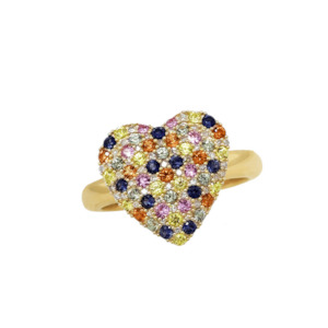 9ct Multi Sapphire & Diamond Heart Ring – 0.14pts