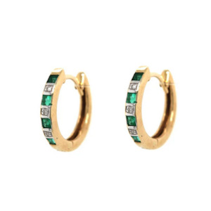 Emerald & Diamond Channel Set Huggie Earrings