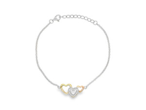 3-tone Open Hearts CZ Bracelet - Silver